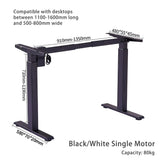 160cm Standing Desk Height Adjustable Sit Stand Motorised Black Single Motor Frame White Top