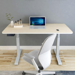 140cm Standing Desk Height Adjustable Sit Stand Motorised Grey Single Motor Frame Maple Top