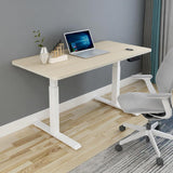 140cm Standing Desk Height Adjustable Sit Stand Motorised White Single Motor Frame Maple Top