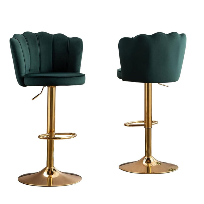 Table & Bar Stools: SERENITà Swivel Bar Stools Bar Height Set of 2 Adjustable Upholstered Counter Barstool Velvet Bar Chairs with Back/Gold Base for Kitchen Island/Bar/Cafe-Emerald Green