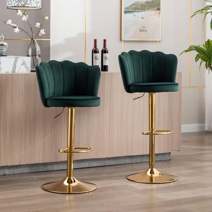 Table & Bar Stools: SERENITà Swivel Bar Stools Bar Height Set of 2 Adjustable Upholstered Counter Barstool Velvet Bar Chairs with Back/Gold Base for Kitchen Island/Bar/Cafe-Emerald Green