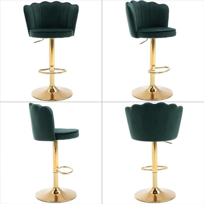 Table & Bar Stools: SERENITà Swivel Bar Stools Bar Height Set of 2 Adjustable Upholstered Counter Barstool Velvet Bar Chairs with Back/Gold Base for Kitchen Island/Bar/Cafe-Emerald Green