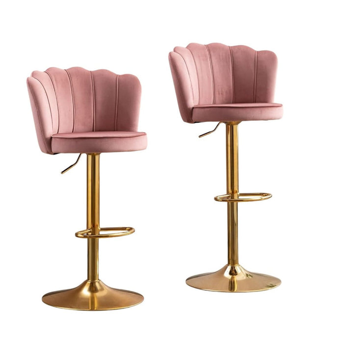 Table & Bar Stools: SERENITà Swivel Bar Stools Bar Height Set of 2 Adjustable Upholstered Counter Barstool Velvet Bar Chairs with Back/Gold Base for Kitchen Island/Bar/Cafe-Pink