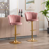 Table & Bar Stools: SERENITà Swivel Bar Stools Bar Height Set of 2 Adjustable Upholstered Counter Barstool Velvet Bar Chairs with Back/Gold Base for Kitchen Island/Bar/Cafe-Pink