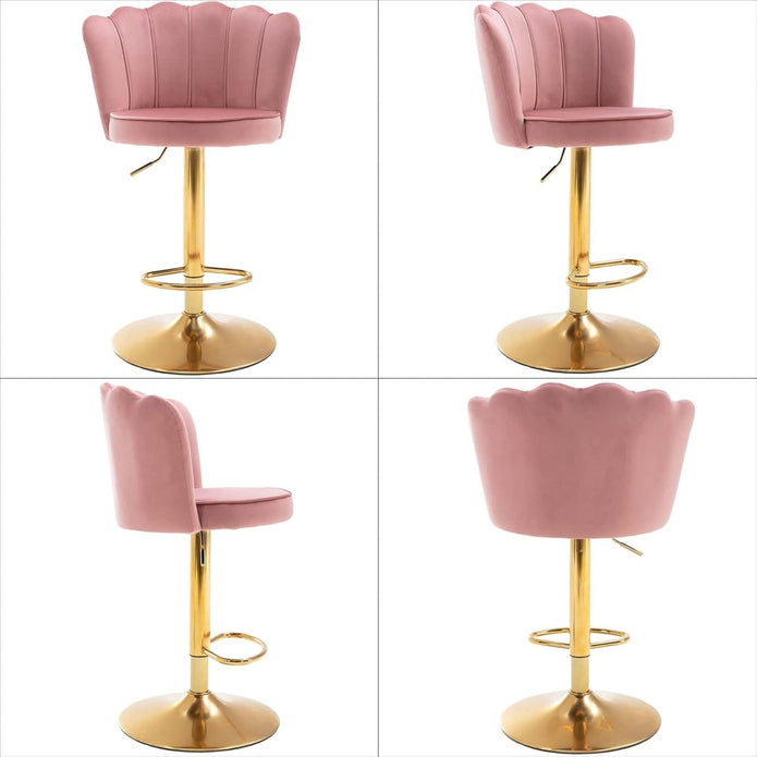 Table & Bar Stools: SERENITà Swivel Bar Stools Bar Height Set of 2 Adjustable Upholstered Counter Barstool Velvet Bar Chairs with Back/Gold Base for Kitchen Island/Bar/Cafe-Pink