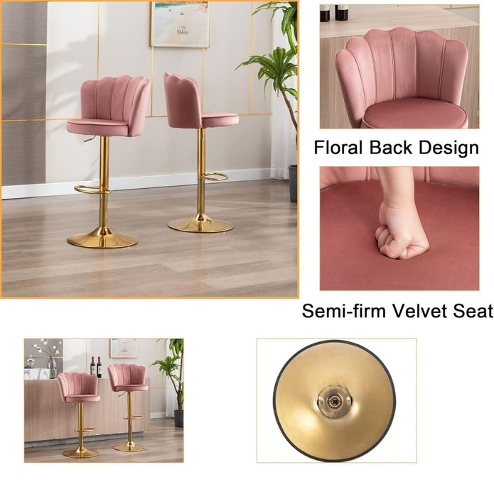 Table & Bar Stools: SERENITà Swivel Bar Stools Bar Height Set of 2 Adjustable Upholstered Counter Barstool Velvet Bar Chairs with Back/Gold Base for Kitchen Island/Bar/Cafe-Pink