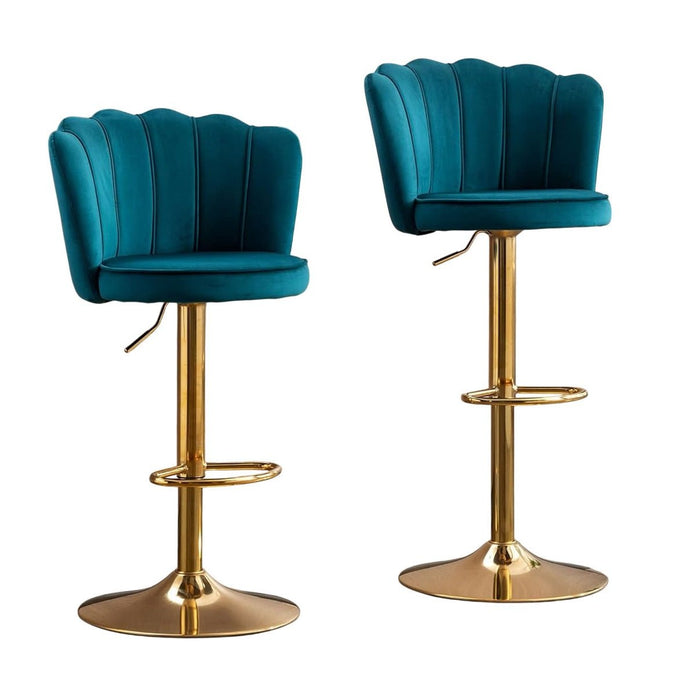 Table & Bar Stools: SERENITà Swivel Bar Stools Bar Height Set of 2 Adjustable Upholstered Counter Barstool Velvet Bar Chairs with Back/Gold Base for Kitchen Island/Bar/Cafe-Teal Blue