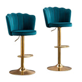 Table & Bar Stools: SERENITà Swivel Bar Stools Bar Height Set of 2 Adjustable Upholstered Counter Barstool Velvet Bar Chairs with Back/Gold Base for Kitchen Island/Bar/Cafe-Teal Blue