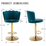 Table & Bar Stools: SERENITà Swivel Bar Stools Bar Height Set of 2 Adjustable Upholstered Counter Barstool Velvet Bar Chairs with Back/Gold Base for Kitchen Island/Bar/Cafe-Teal Blue
