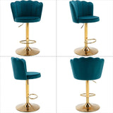 Table & Bar Stools: SERENITà Swivel Bar Stools Bar Height Set of 2 Adjustable Upholstered Counter Barstool Velvet Bar Chairs with Back/Gold Base for Kitchen Island/Bar/Cafe-Teal Blue