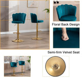 Table & Bar Stools: SERENITà Swivel Bar Stools Bar Height Set of 2 Adjustable Upholstered Counter Barstool Velvet Bar Chairs with Back/Gold Base for Kitchen Island/Bar/Cafe-Teal Blue