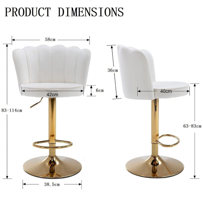 SERENITà Swivel Bar Stools Bar Height Set of 2 Adjustable Upholstered Counter Barstool Velvet Bar Chairs with Back/Gold Base for Kitchen Island/Bar/Cafe-White