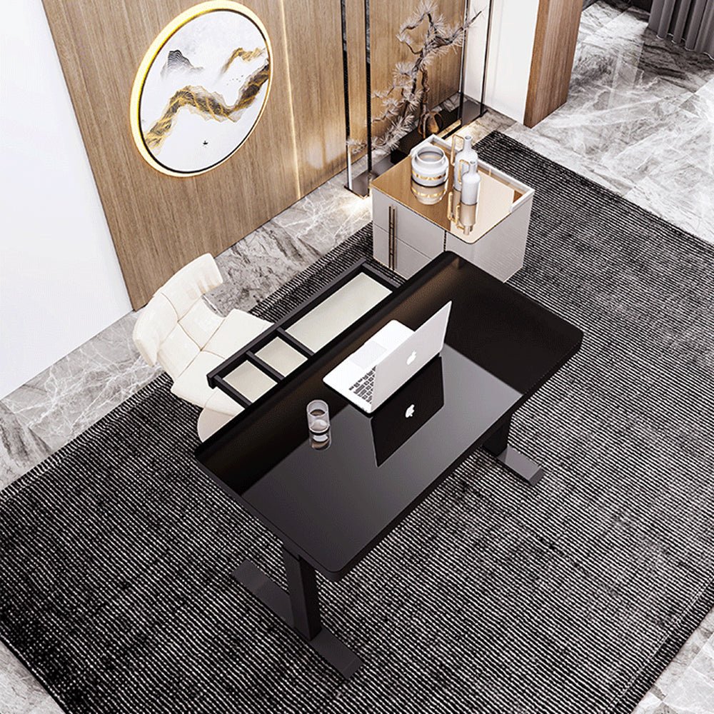 Desks: Black Color Electric Standing Desk Electric Height Adjustable Sit Stand Workstation Toughened Glass Top Single Motor Wireless Charger