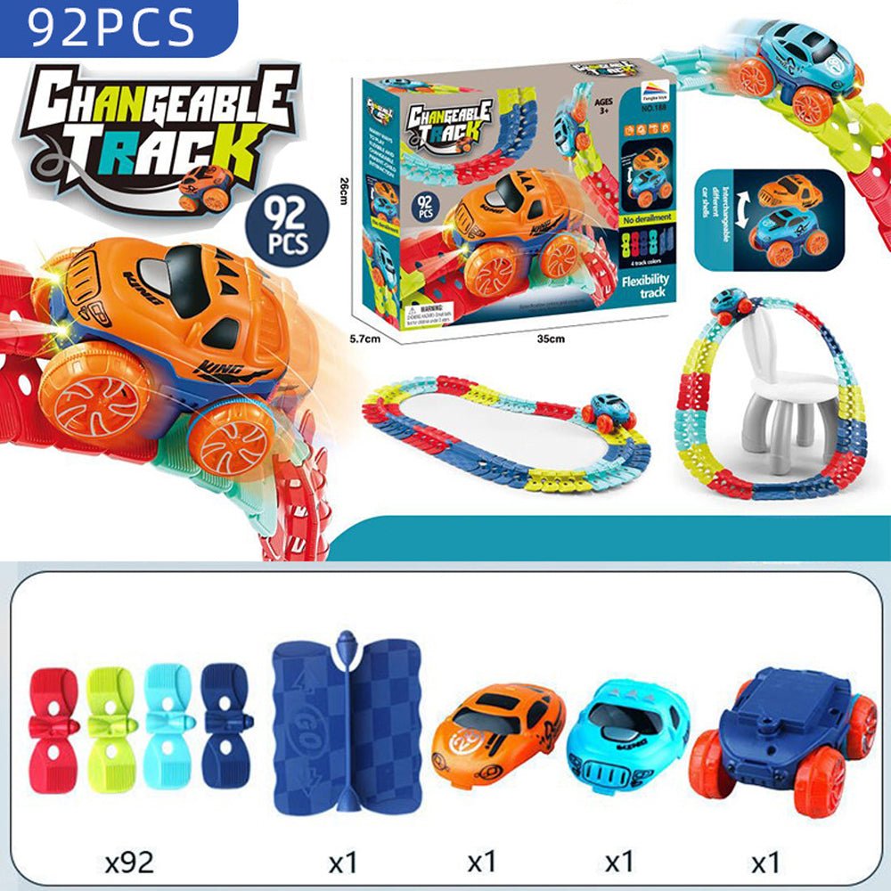 Ride On Cars: Changeable Track In The Dark Track with LED Light-Up Race Car Flexible Track Toy 184