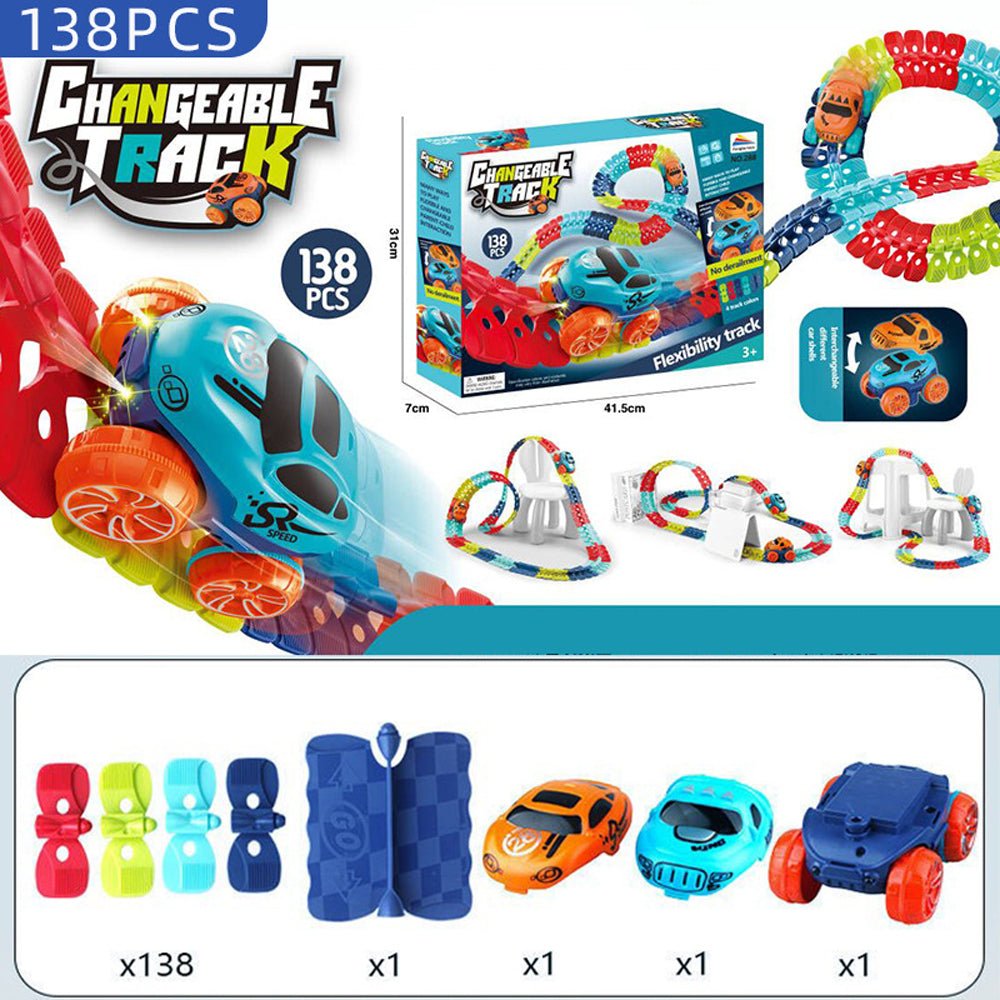 Ride On Cars: Changeable Track In The Dark Track with LED Light-Up Race Car Flexible Track Toy 184