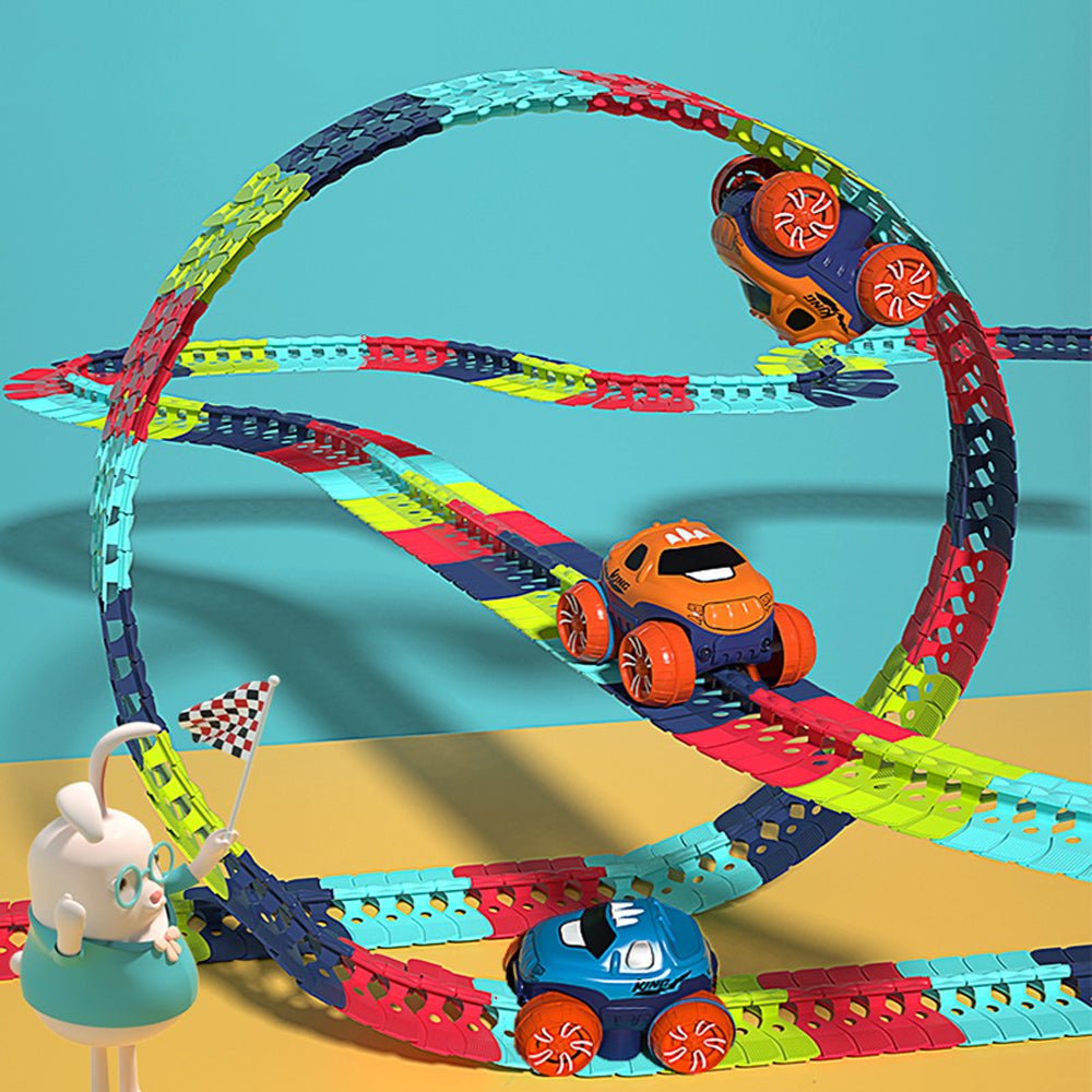 Ride On Cars: Changeable Track In The Dark Track with LED Light-Up Race Car Flexible Track Toy 92
