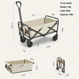 Outdoor Play Equipment: 5 Inch Wheel Beige Folding Beach Wagon Cart Trolley Garden Outdoor Picnic Camping Sports Market Collapsible Shop