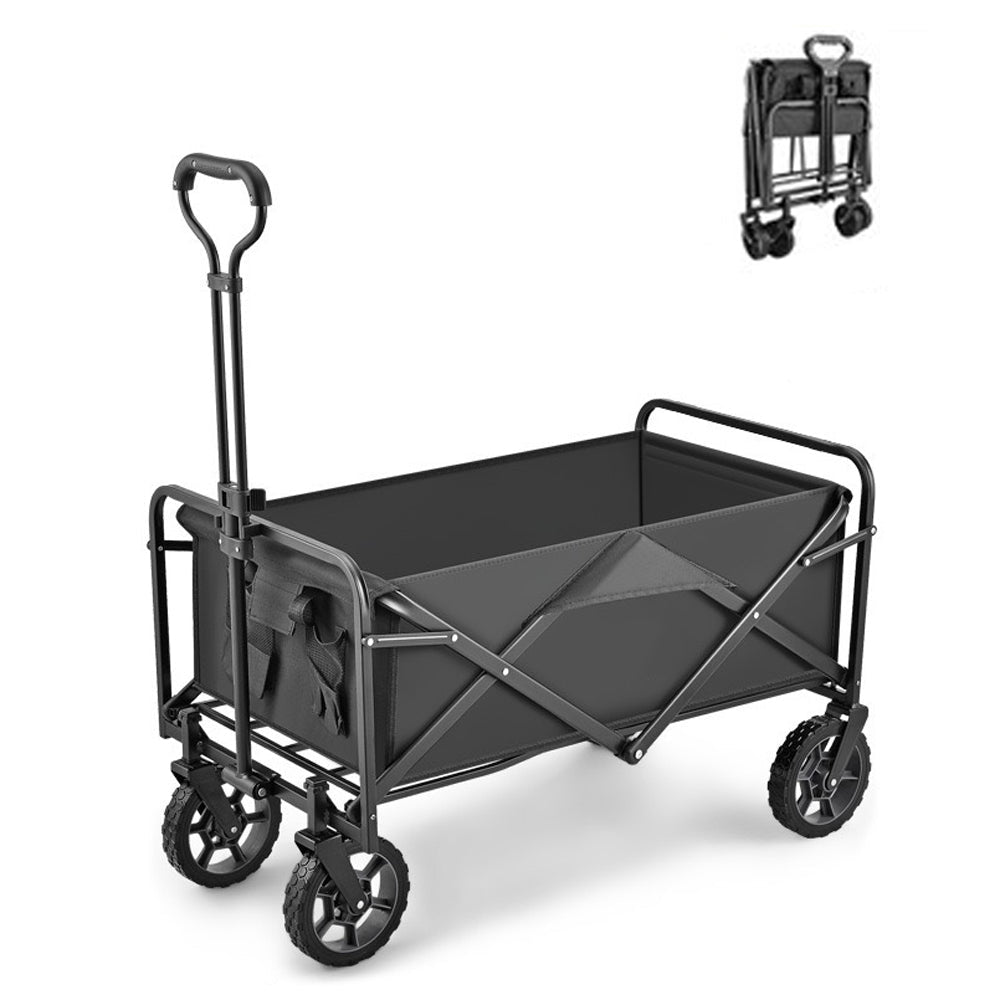 Outdoor Play Equipment: 5 Inch Wheel Black Folding Beach Wagon Cart Trolley Garden Outdoor Picnic Camping Sports Market Collapsible Shop