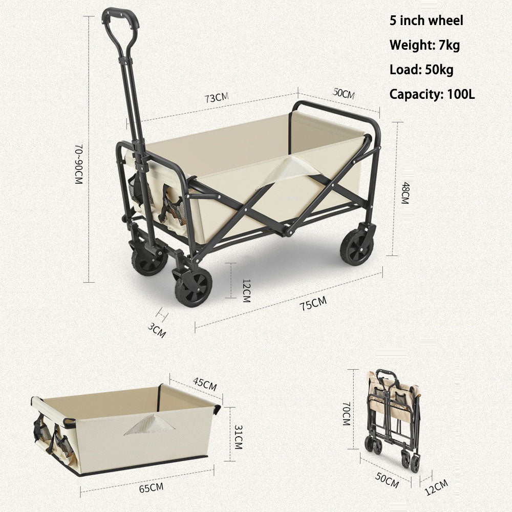 Outdoor Play Equipment: 5 Inch Wheel Black Folding Beach Wagon Cart Trolley Garden Outdoor Picnic Camping Sports Market Collapsible Shop