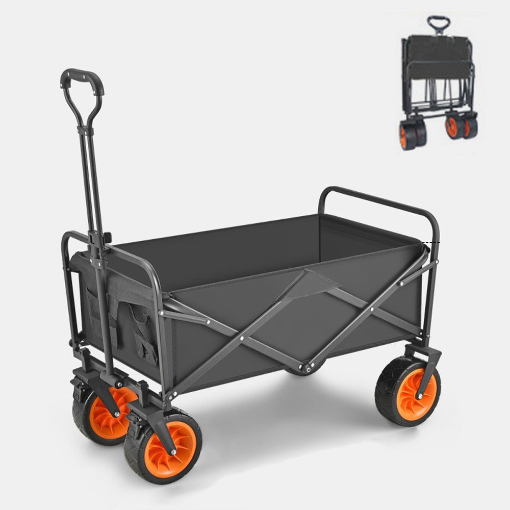 Outdoor Play Equipment: 8 Inch Wheel Black Folding Beach Wagon Cart Trolley Garden Outdoor Picnic Camping Sports Market Collapsible Shop