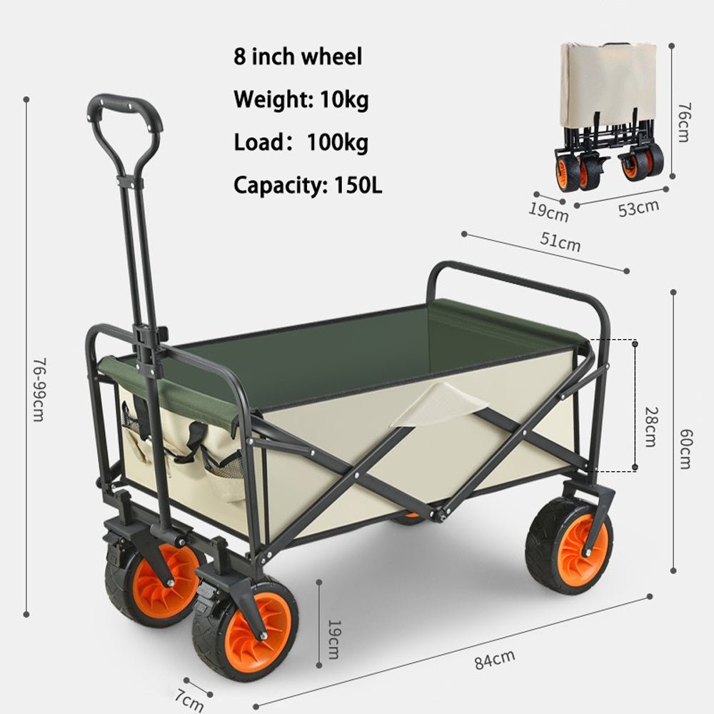 Outdoor Play Equipment: 8 Inch Wheel Black Folding Beach Wagon Cart Trolley Garden Outdoor Picnic Camping Sports Market Collapsible Shop