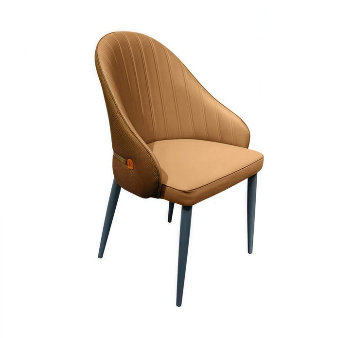 Kitchen & Dining Chairs: VELLUTO Dining Chairs Set Armchairs Mid Century Modern Kitchen Dining Room Chairs Faux Leather Accent Chairs Metal Vanity Lounge Chair with Back for Living Room Bedrooms  Set of 2 (Brown)