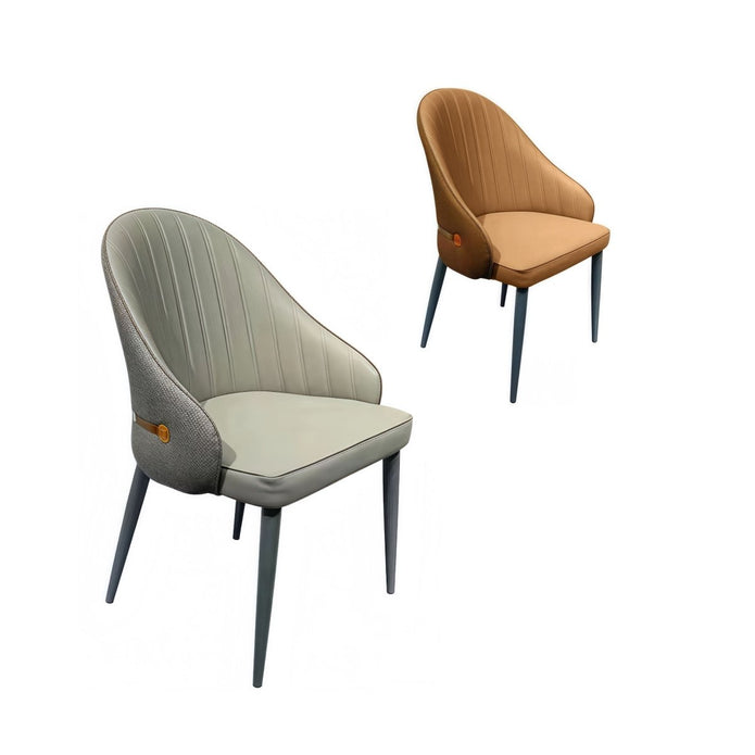 Kitchen & Dining Chairs: VELLUTO Dining Chairs Set Armchairs Mid Century Modern Kitchen Dining Room Chairs Faux Leather Accent Chairs Metal Vanity Lounge Chair with Back for Living Room Bedrooms  Set of 2 (Brown)