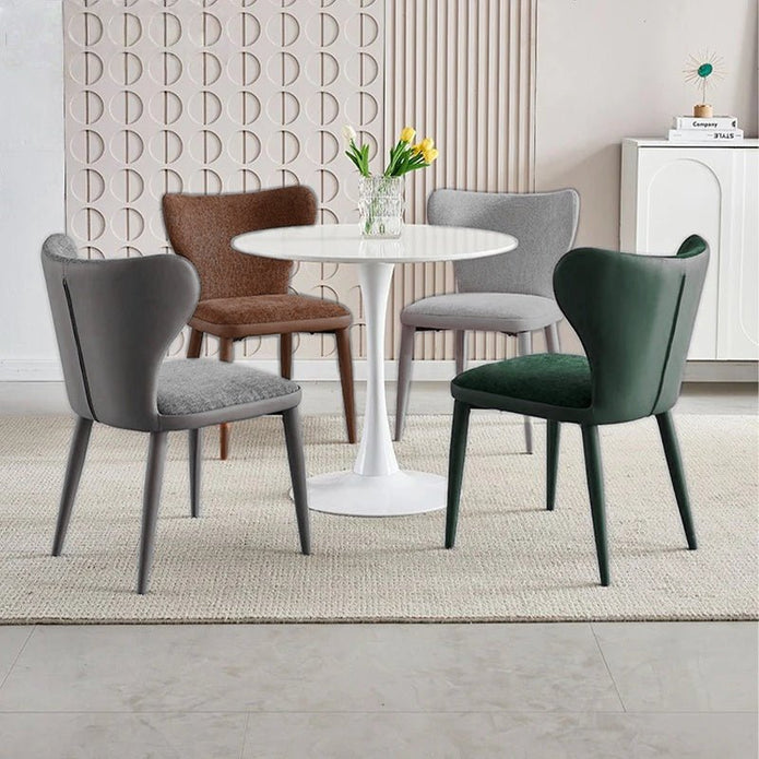 Kitchen & Dining Chairs: VELLUTO Modern Kitchen Dining Room Chairs Faux Leather Flannel Accent Chairs Metal Vanity Lounge Chair with Back for Living Room Set of 2(Brown)