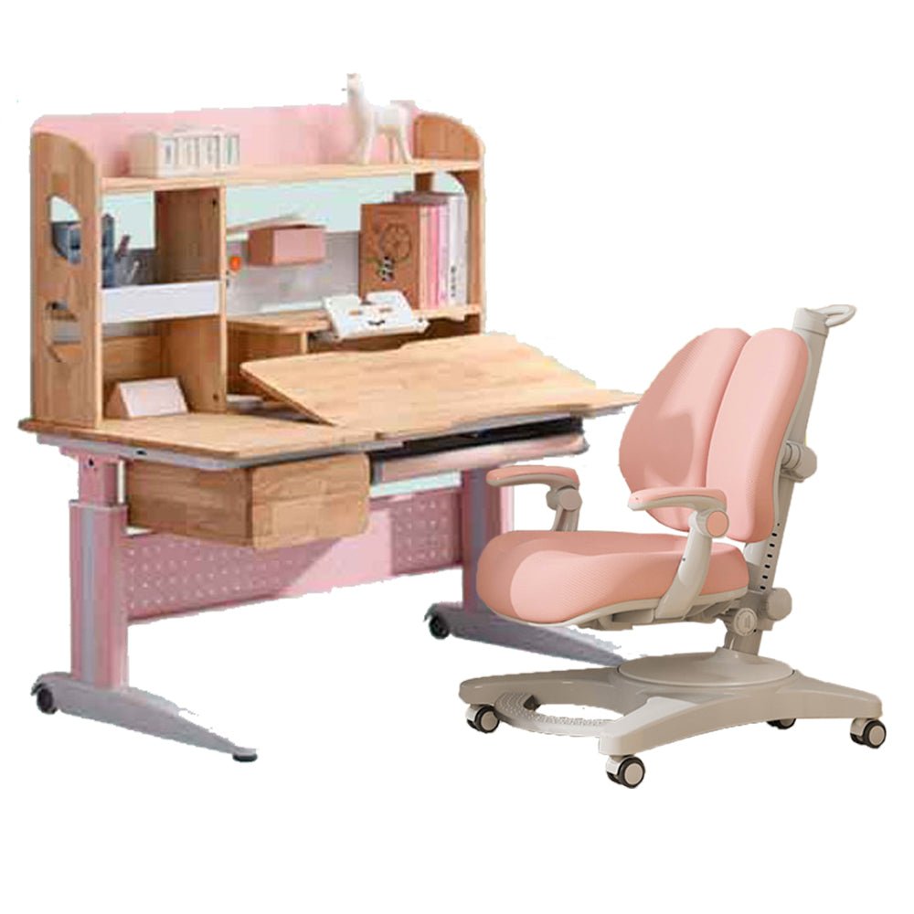Office & Desk Chairs: Solid Rubber Wood Height Adjustable Children Kids Ergonomic Pink Study Desk Chair 120cm AU