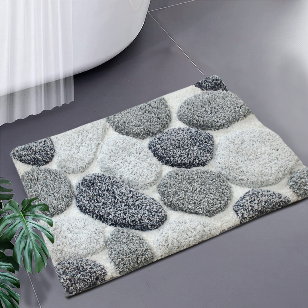 Floor Rugs: Pebble 3D Design Tufted Soft Pile Bathmat - 50x80