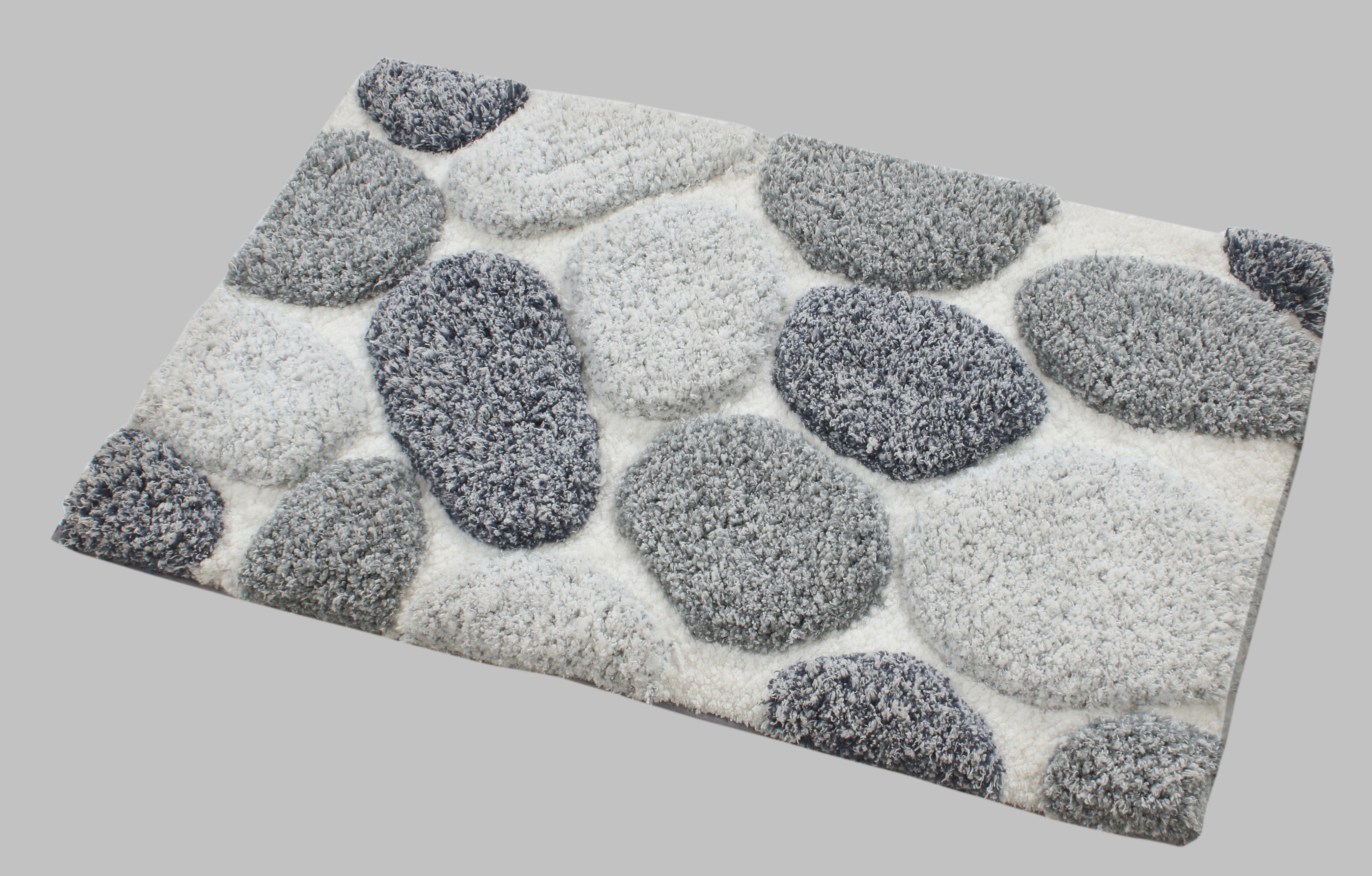 Floor Rugs: Pebble 3D Design Tufted Soft Pile Bathmat - 50x80