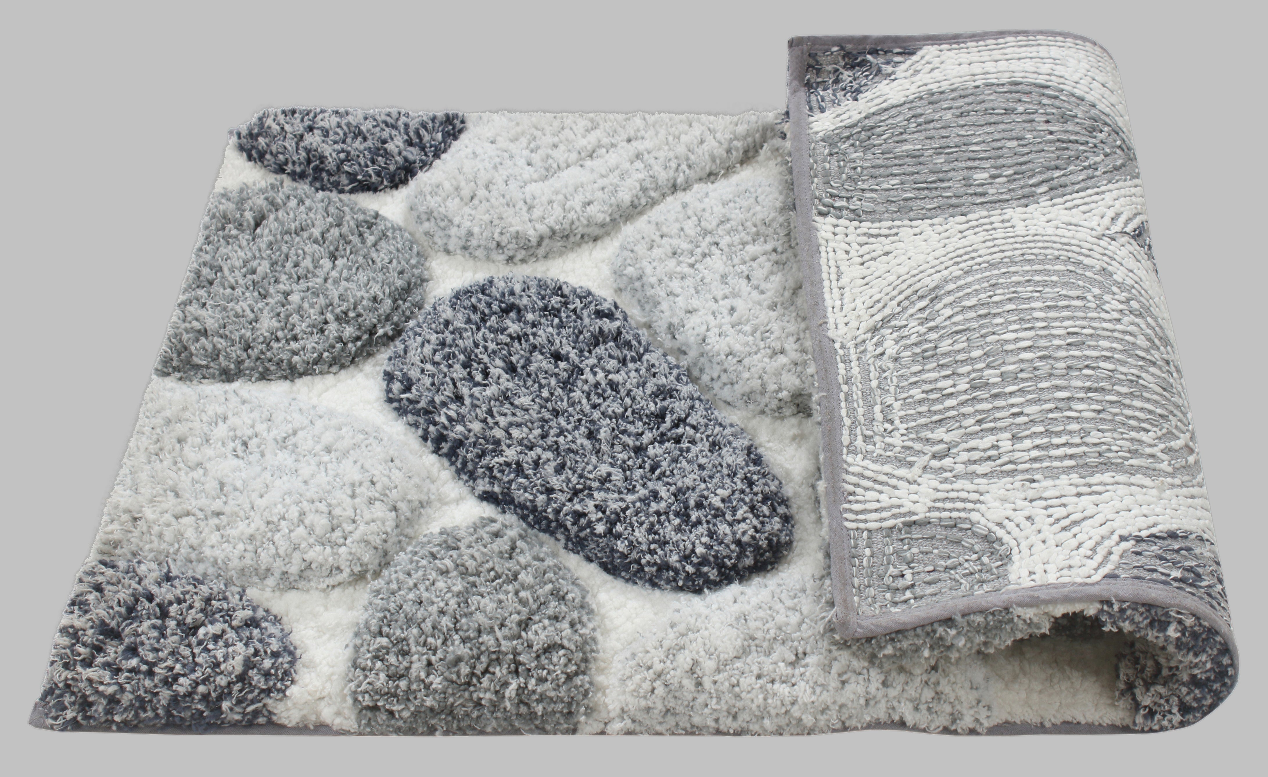 Floor Rugs: Pebble 3D Design Tufted Soft Pile Bathmat - 50x80