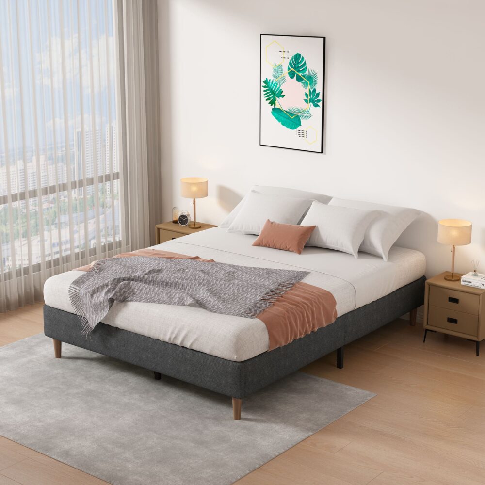 Beds & Bed Frames: Bed Frame Mattress Foundation (Dark Grey)  Double