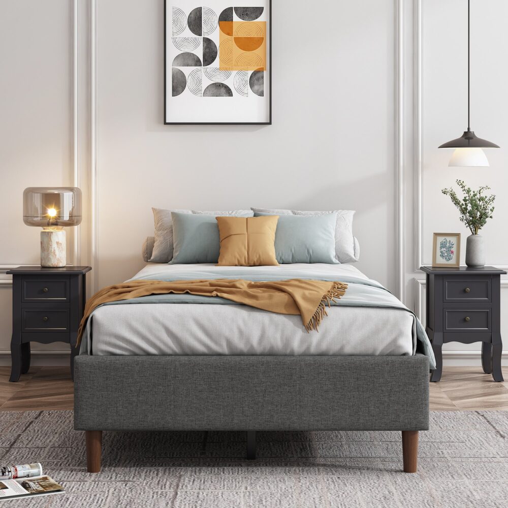 Beds & Bed Frames: Bed Frame Mattress Foundation (Dark Grey)  Double