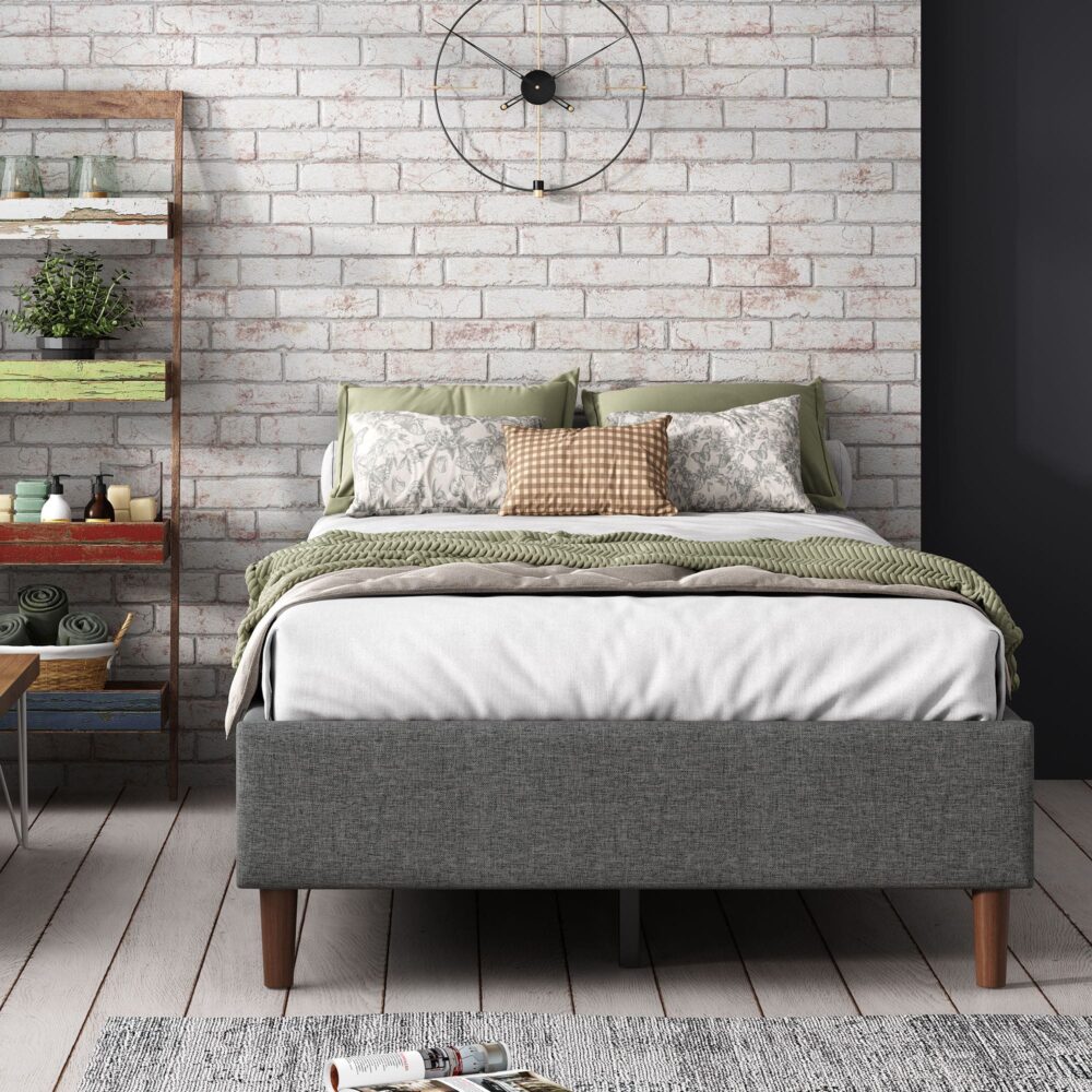 Beds & Bed Frames: Bed Frame Mattress Foundation (Dark Grey)  Double