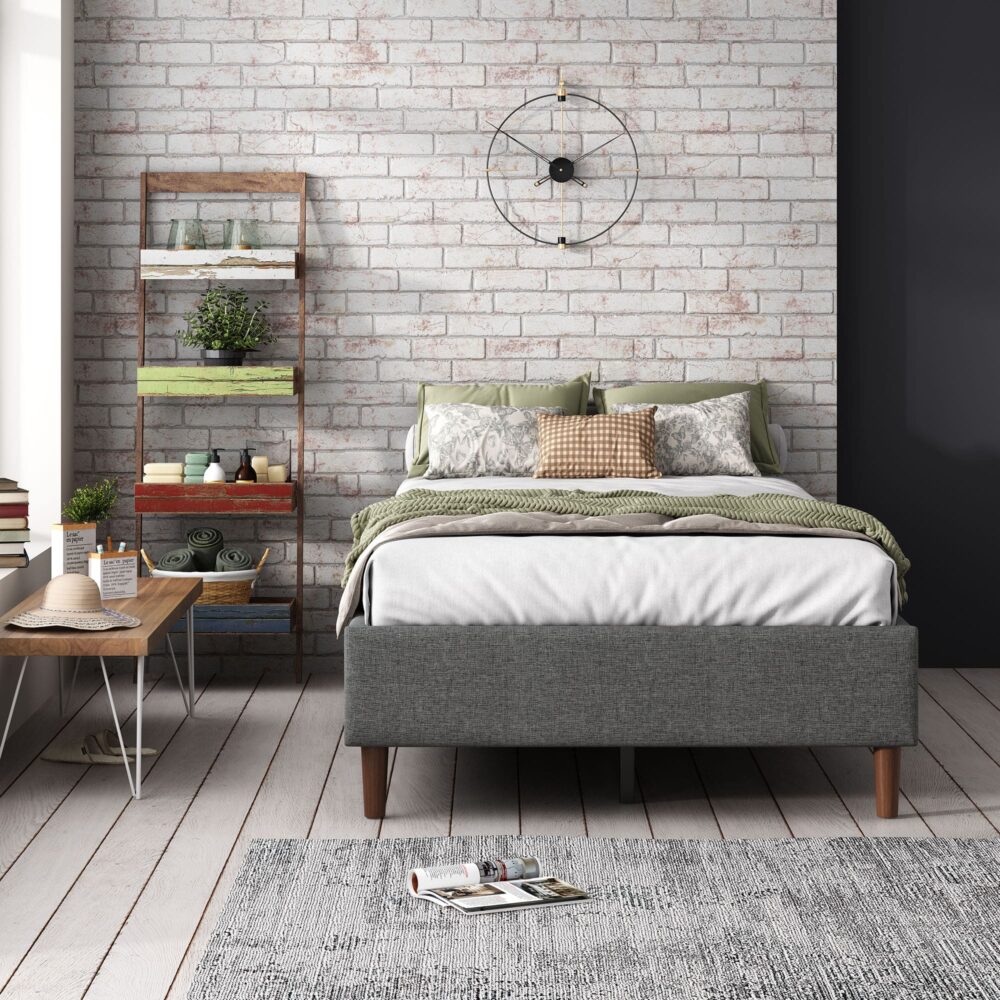 Beds & Bed Frames: Bed Frame Mattress Foundation (Dark Grey)  Double