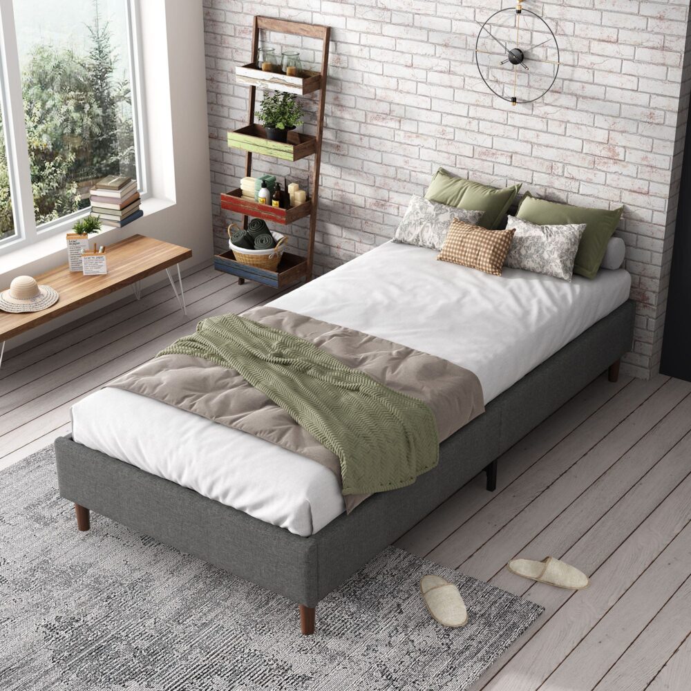 Beds & Bed Frames: Bed Frame Mattress Foundation (Dark Grey)  Double
