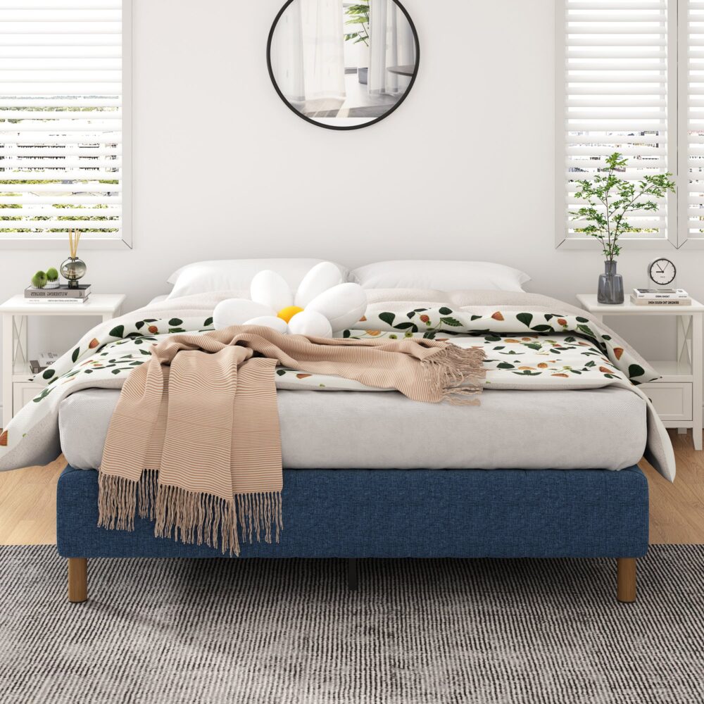 Beds & Bed Frames: Metal Bed Frame Mattress Foundation Blue  King