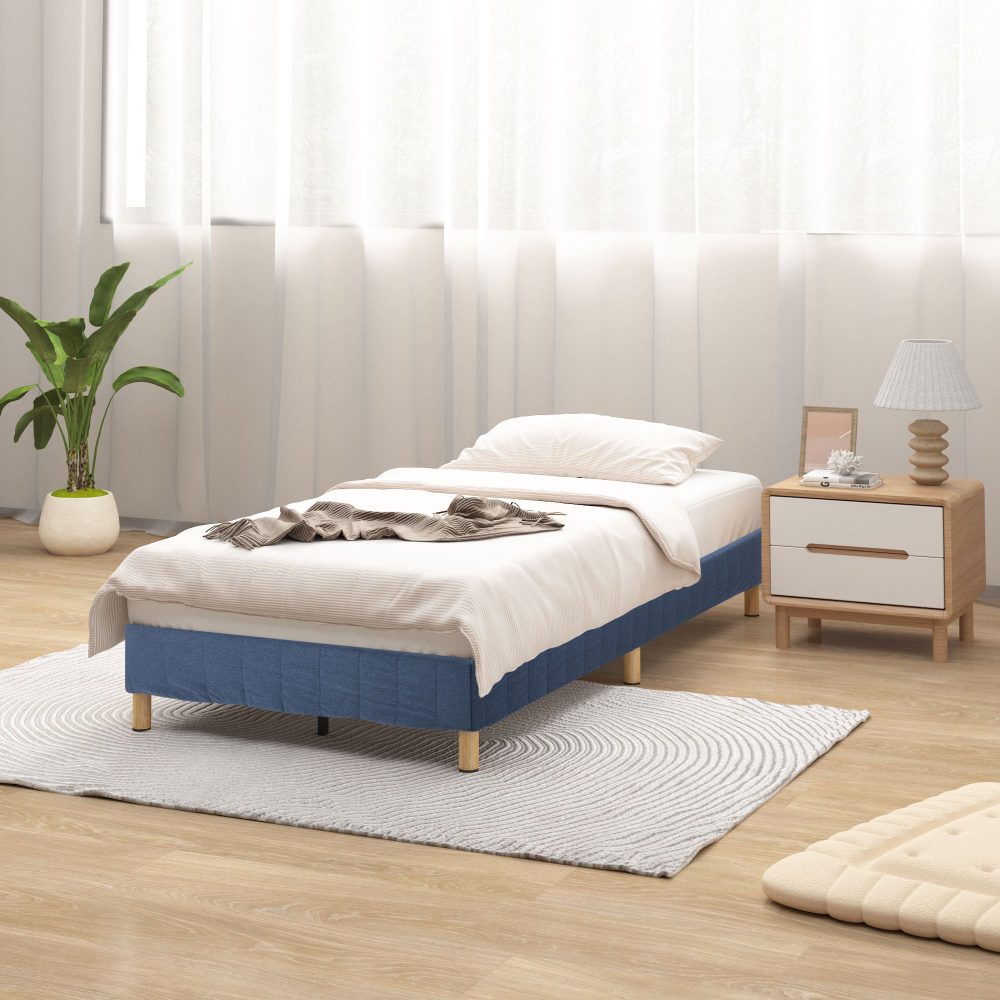 Beds & Bed Frames: Metal Bed Frame Mattress Foundation Blue  Queen