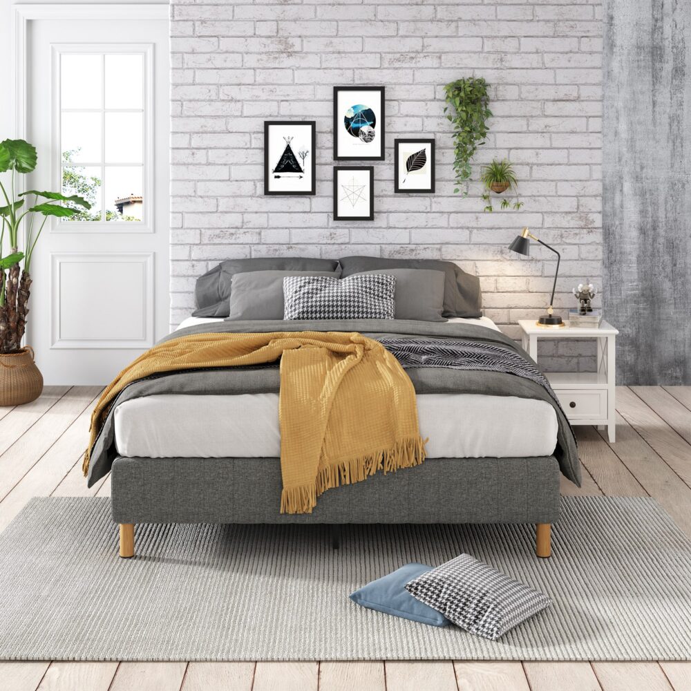 Beds & Bed Frames: Metal Bedframe Mattress Foundation (Dark Grey)  Double
