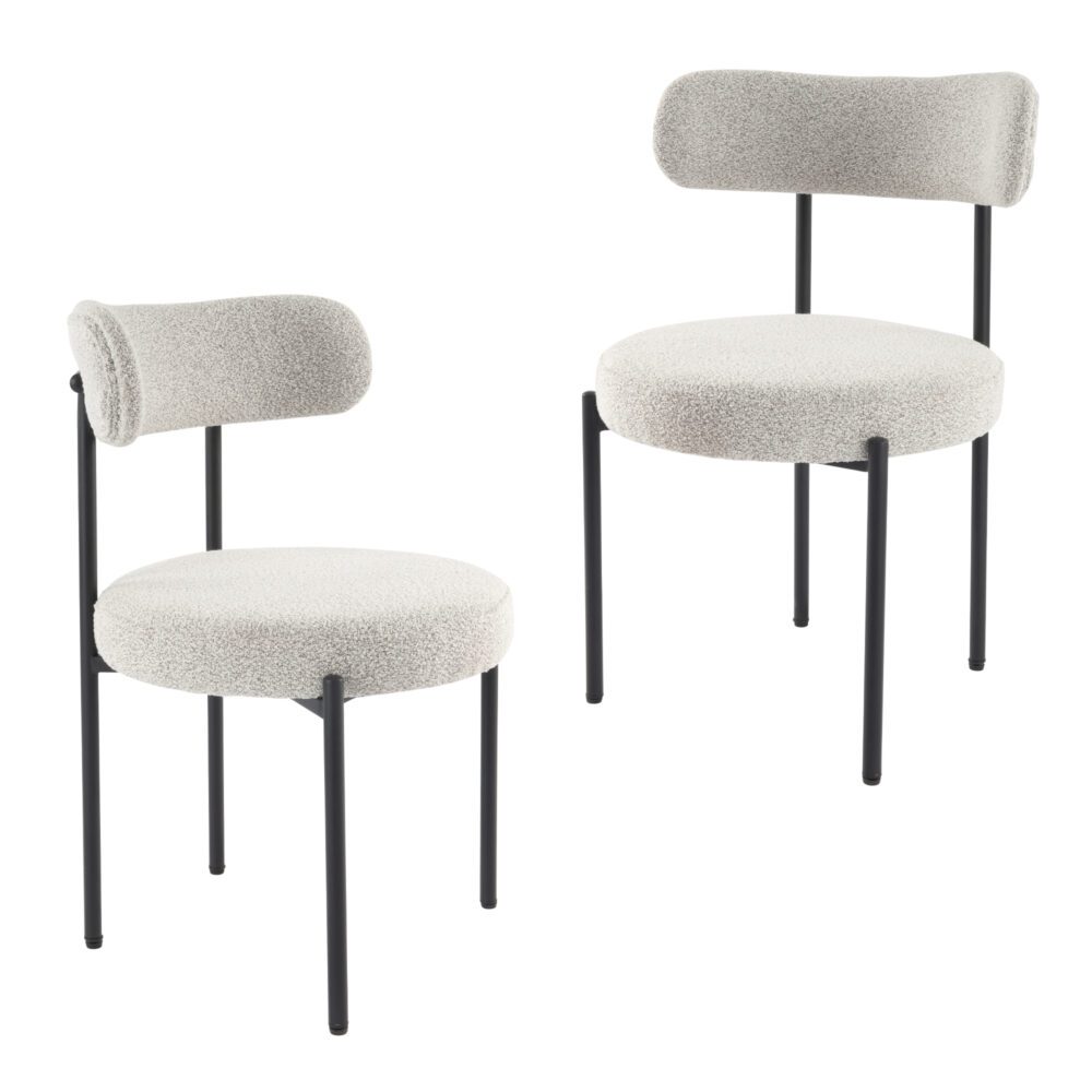 Kitchen & Dining Chairs: Luxe Boucle Cushioned Elsa Dining Chairs in White Quartz