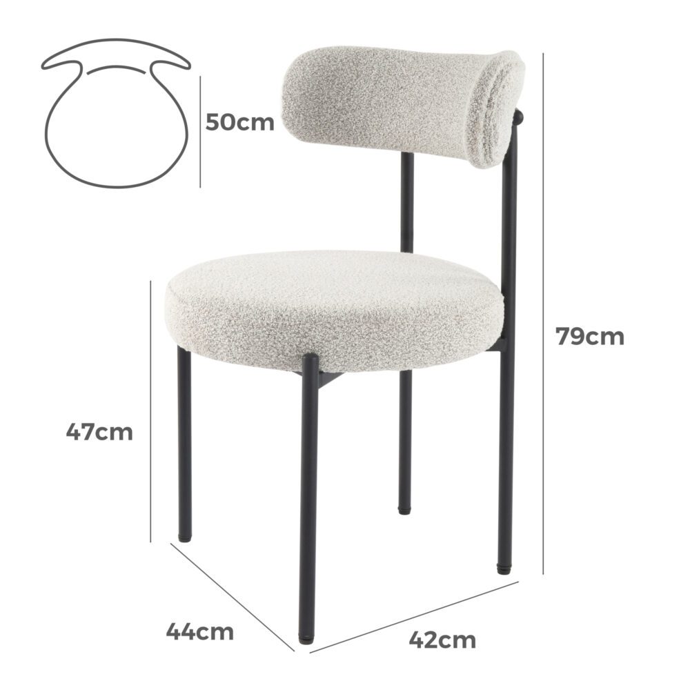 Kitchen & Dining Chairs: Luxe Boucle Cushioned Elsa Dining Chairs in White Quartz