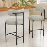 Table & Bar Stools: Sleek White Quartz Metal Boucle Elsa Bar Stools