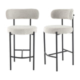 Table & Bar Stools: Sleek White Quartz Metal Boucle Elsa Bar Stools
