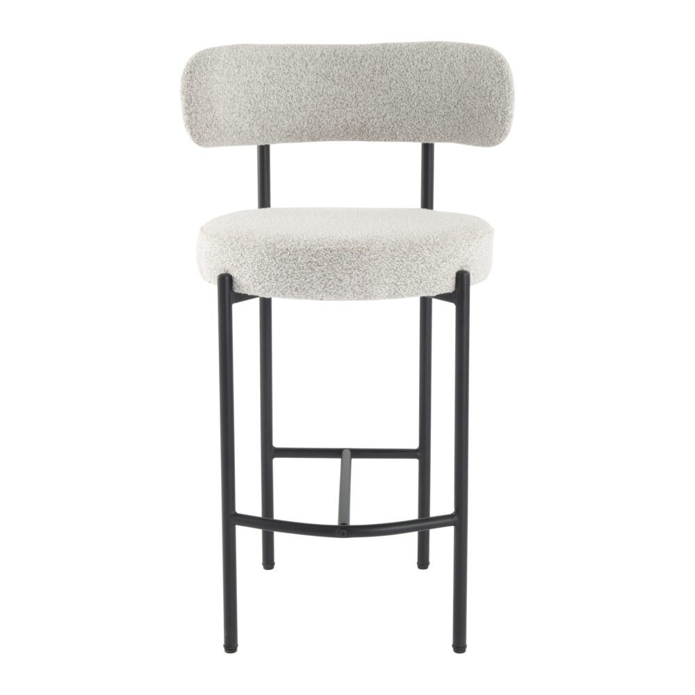 Table & Bar Stools: Sleek White Quartz Metal Boucle Elsa Bar Stools