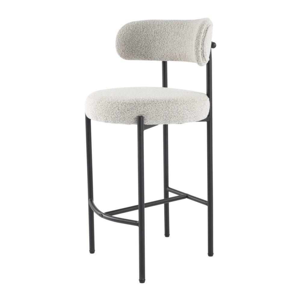 Table & Bar Stools: Sleek White Quartz Metal Boucle Elsa Bar Stools