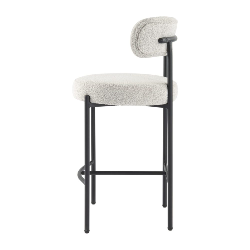 Table & Bar Stools: Sleek White Quartz Metal Boucle Elsa Bar Stools