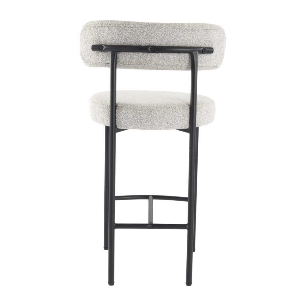 Table & Bar Stools: Sleek White Quartz Metal Boucle Elsa Bar Stools