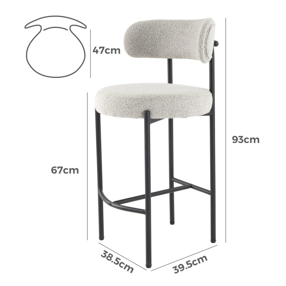 Table & Bar Stools: Sleek White Quartz Metal Boucle Elsa Bar Stools