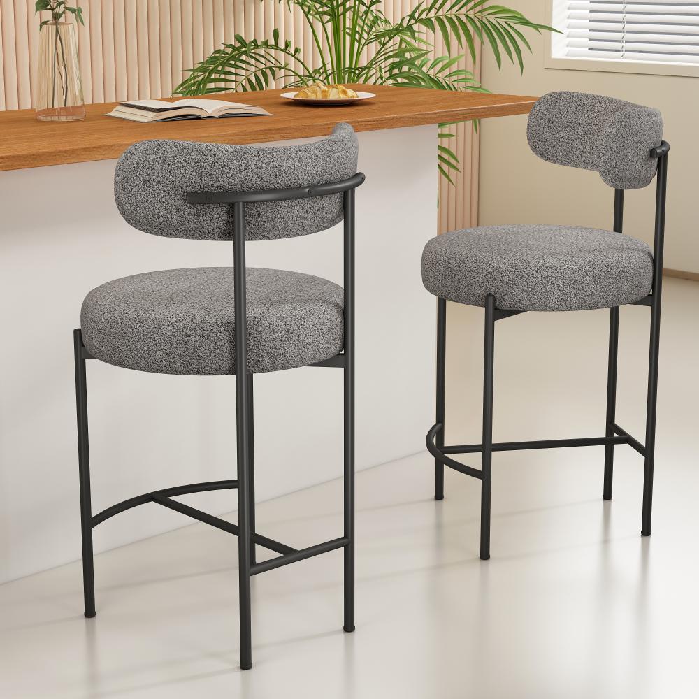 Table & Bar Stools: Contemporary Grey Boucle Elsa Low Bar Stools